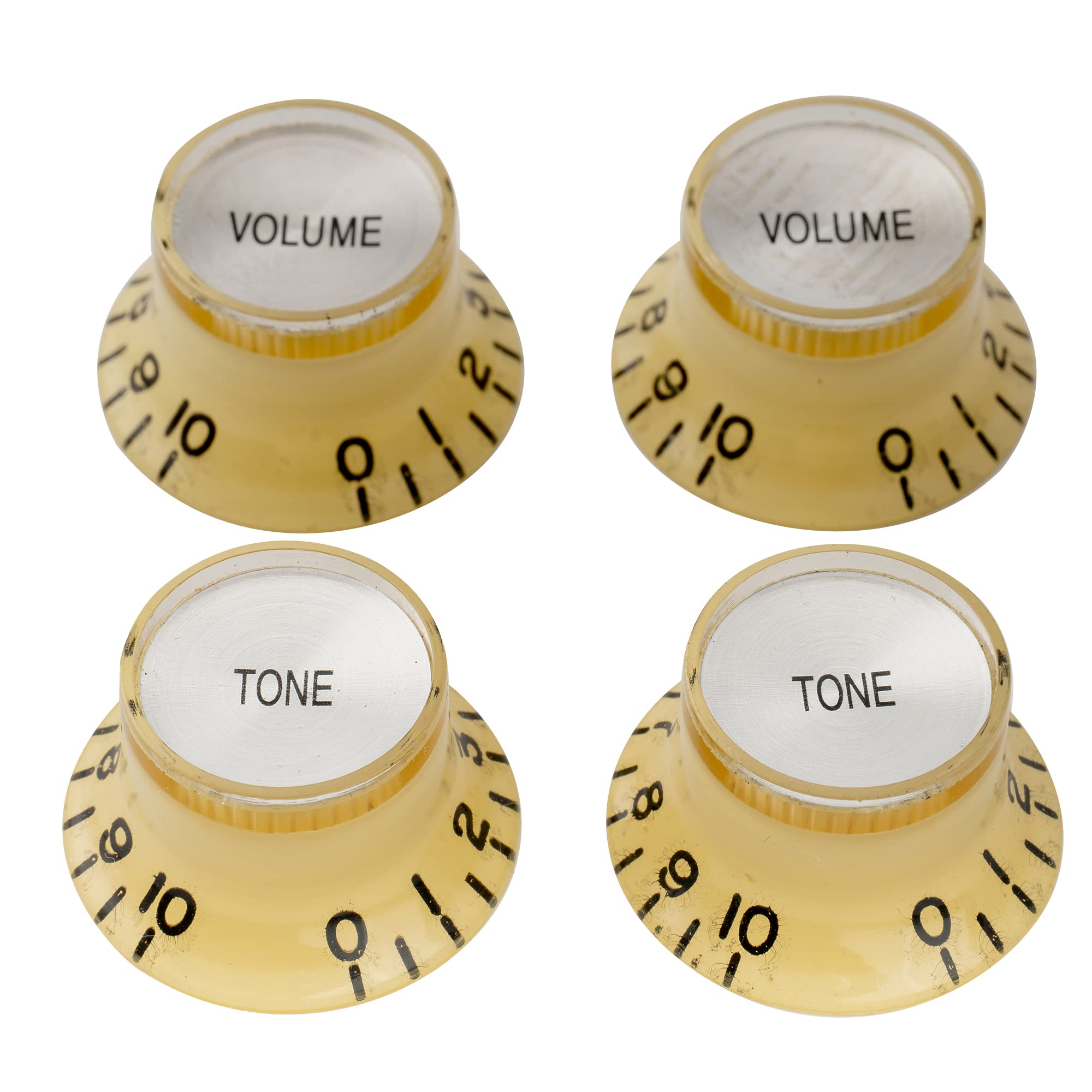 Musiclily Pro Inch Size Guitar Reflector Knobs Top Hat Bell 2 Volume 2 Tone Knobs Set Compatible with USA Made Les Paul SG Style, Cream with Silver Top