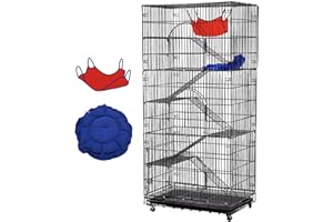 PAWGIANT Large Cat Enclosure Outdoor, 6 Tier Metal Wire Cat Cage with Caster, Tray & Hammock for 1-3 Cats, Ferret Habitat Crate Kennels