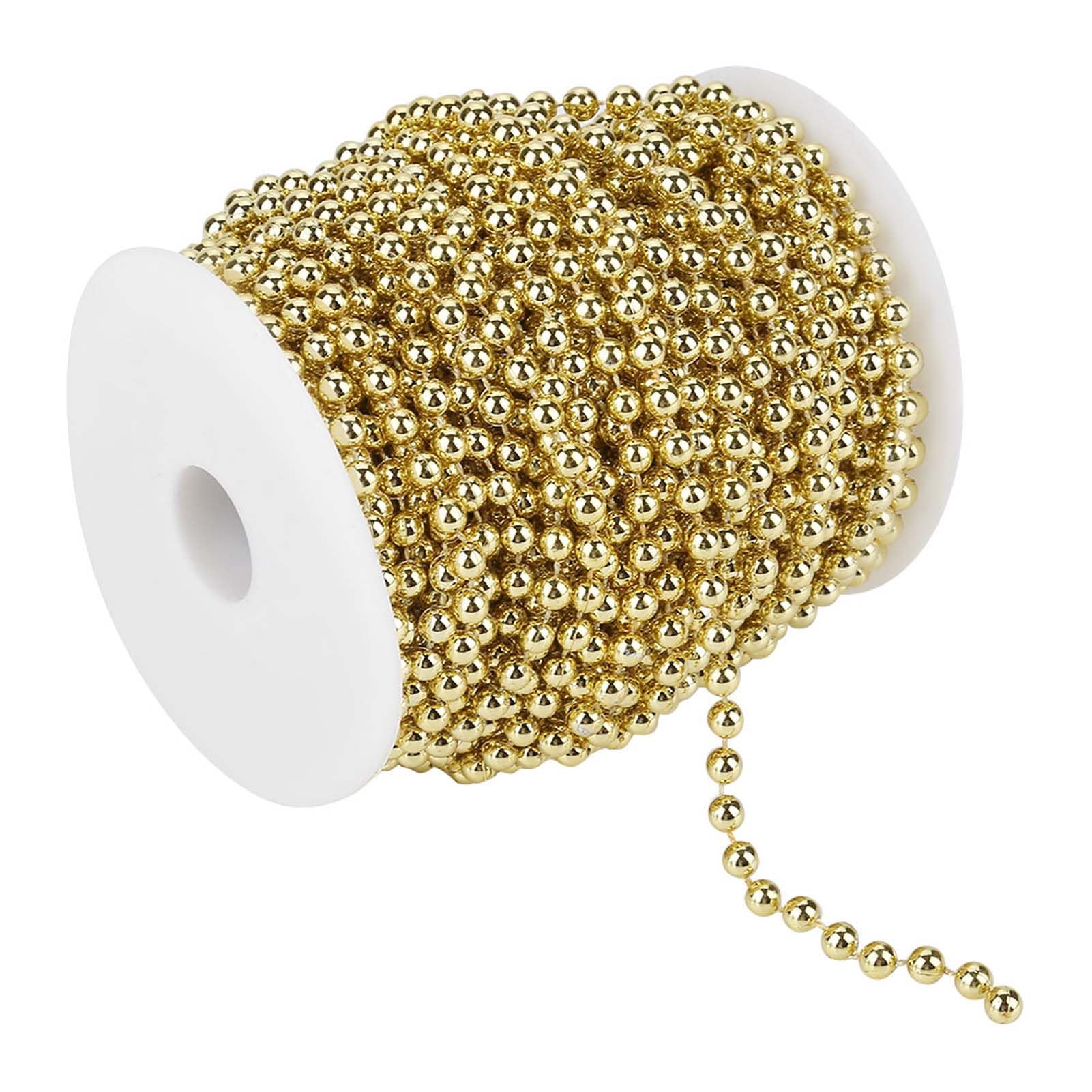 6mm 25m Bead Roll Electroplating Faux Pearl Wire Beads Garland String of Decorative Gold Beads for DIY Wedding Party Decoration 6mm(Gold)