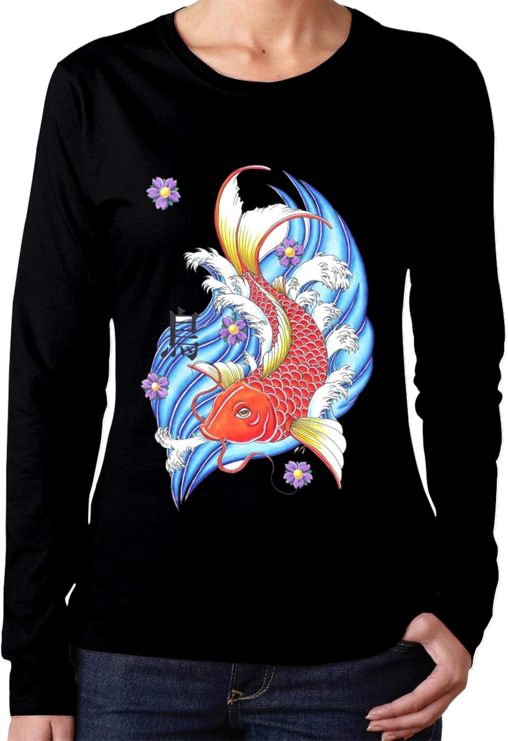 Amazon.com: Japanese Yellow Koi Fish Woman's Long Sleeve T-Shirt Cotton Hoodies Tops Tees: Clothing