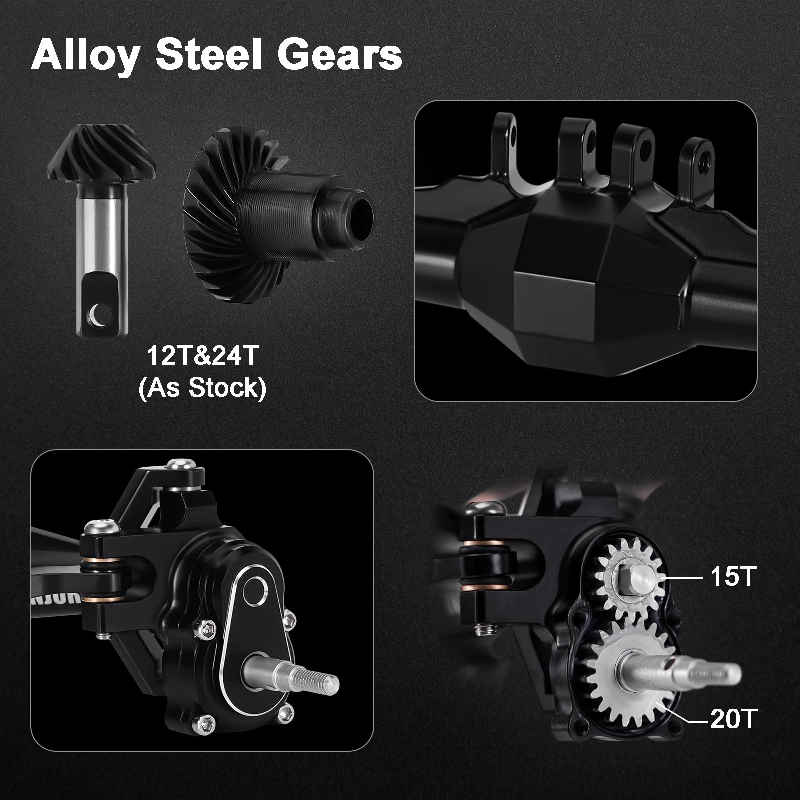 INJORA 5mm Diamond Portal Axles with Lay Down Servo Mount & Links for 1/18 RC Crawler TRX4M Upgrade(Black)