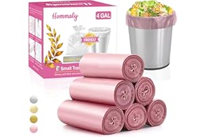 HOMMALY 4 Gallon 180pcs Small Pink Trash Bags Strong Pink Garbage Bags, Bathroom Trash Can Bin Liners, Plastic Bags for Home Bedroom Office, Waste Basket Liner, Fit 12-15 Liter, 3.5,4,4.5 Gal（Pink 180）