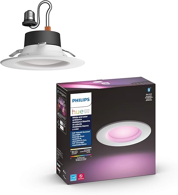 Philips Hue White Color Ambiance Smart Retrofit Recessed Downlight 5 6 Bluetooth Zigbee Compatible Hue Hub Optional Smart Ceiling Lighting Amazon Com