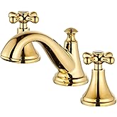 Vintage Widespread Bathroom Faucet, Gold 3-Hole Sink Faucet with Drain Assembly, Solid Brass, Drip-Free Ceramic Cartridge, Adjustable 8-16 Inch Installation