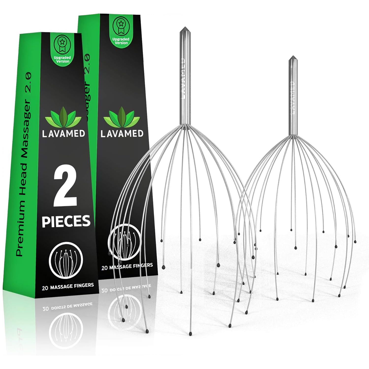 LAVAMED Head Massage Spider 2.0, Premium Head Massage Device - 20 Arm Wrap-Around Head Massager, Kneading Massage Therapy Technique