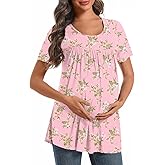 DreamGlee Women's Maternity Shirts Casual Short Sleeve Tunic Tops Round Neck Pregnancy Clothes