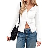 Womens Cardigans Button Down Long Sleeve Ribbed Shirts Cute Lighweight Fitted Y2K Fall Tops