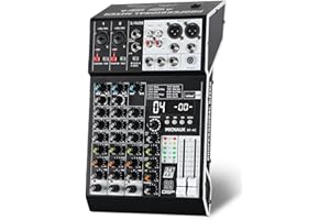 MICNAUX Audio Mixer 4 Channel Professional Sound Mixer Console with 99 DSP Effects, Small Mixing Board DJ Mixer w/USB, Bluetooth, 48V Power Supply, PAD Button for Recording Karaoke PA Drum Live Music