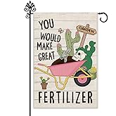 Hafhue You Would Make Great Fertilizer Cute Garden Flag, 12 x 18 Inch Double Sided Holiday Outdoor Farmhouse Lawn Decor Flag, Dinosaur Skeleton Yard Flag Gift for Planting Lover, Fall Outdoor Décor