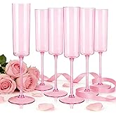 YOUBET 24 Pack Pink Plastic Champagne Flutes - 6 Oz Clear Pink Champagne Glasses - Square Plastic Toasting Glasses for Party Birthday Anniversary Wedding Valentines Day
