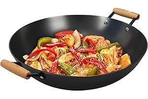Cuisiland 14” Nitrided Cast Iron Wok – Double-Handle Skillet, Rust-Resistant, Naturally Non-Stick, Beechwood Handles, Classic