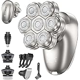 Electric Razor for Men, 7D Magnetic Detachable Electric Head Shaver, IPX7 Waterproof Wet Dry Bald Body Head Shaver, 5-in-1 Head & Body Hair Shavers for Men, for Beard Trimmer,Nose Trimmer, Head (Gray)