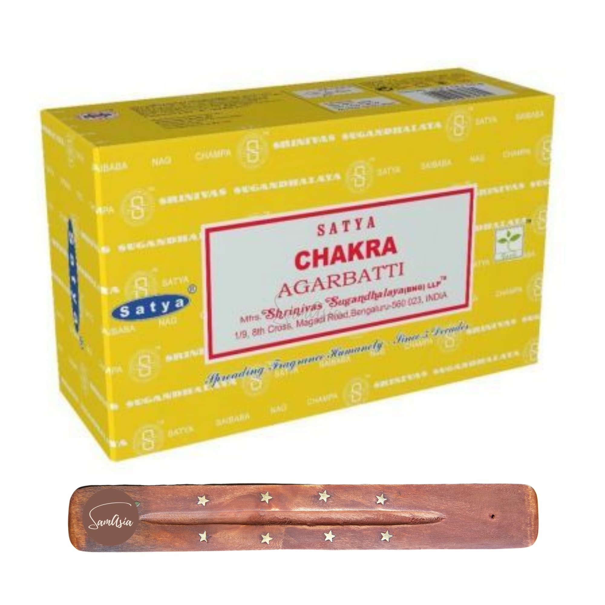 Satya Nag Champa Chakra Incense Sticks | x12 pack | with SAMASIA incense sticks holder | Used for Chomatherapy, Spa, Yoga, Weddings, Meditation, Healing, Positivity and Relaxation โ image 1