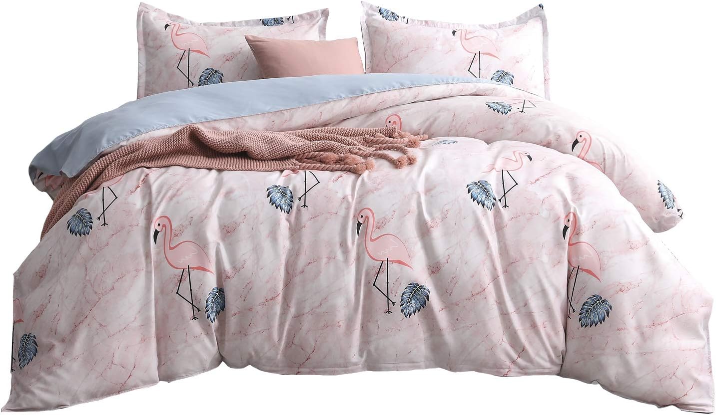 DeerHome Flamingo Print Pattern Premium Full Bedding Collections with 4 Corner Ties Twin Bedding Duvet Cover Sets for Boys Girls
