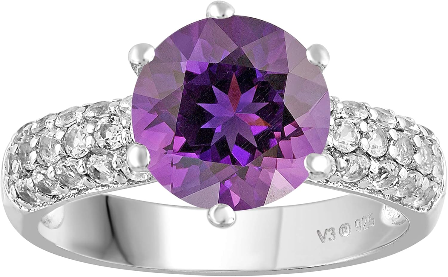 Sterling Silver with Natural Garnet and White Topaz Classic Ring