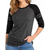 Women’s 3/4 Sleeve Striped Raglan Tee – Classic Baseball Jersey Style Top