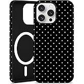 Jusy Compatible with MagSafe Polka Dot Case for iPhone 14 Pro, Cute Aesthetic Polka Dots Magnetic Phone Case, Soft TPU and Hard PC Protective Phone Cover for Women Girls (Matte) - Black