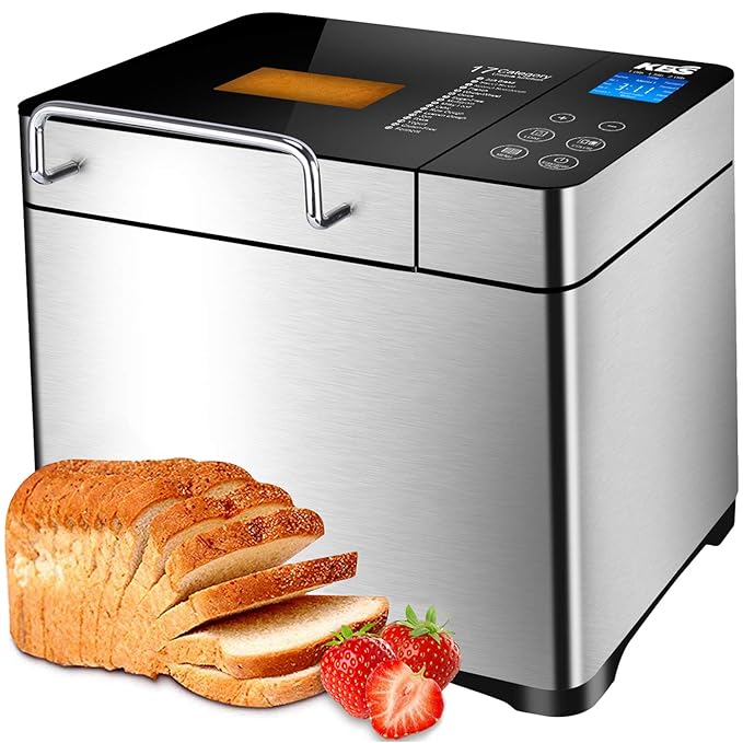 KBS Stainless Steel Bread Machine,1500W 2LB 17in1 Programmable XL