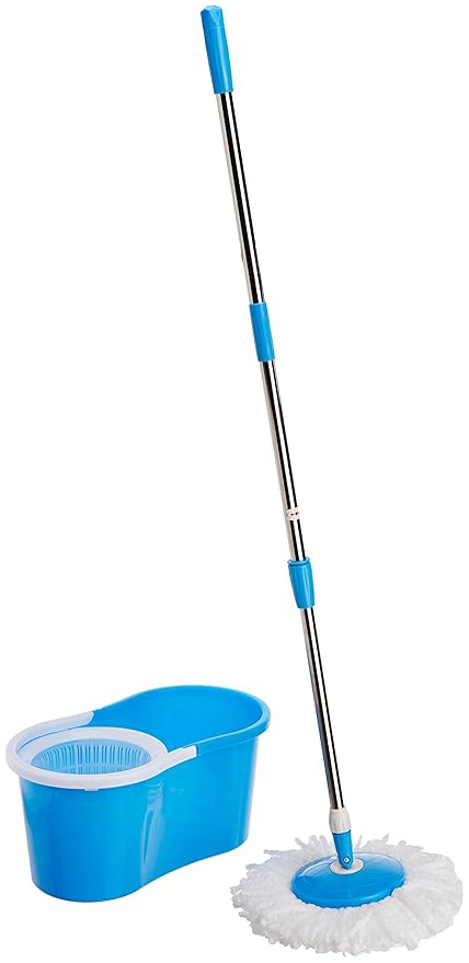 Generic Easy Magic Floor Mop 360 Degree Bucket 2 Heads Microfiber Spin Spinning Rotating Head (Color May Vary)