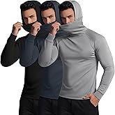 August Alley 3 Pack Men's Compression Hoodie with Face Mask Sweatshirt Long Sleeve Hooded Pullover Base Layer Active Shirts