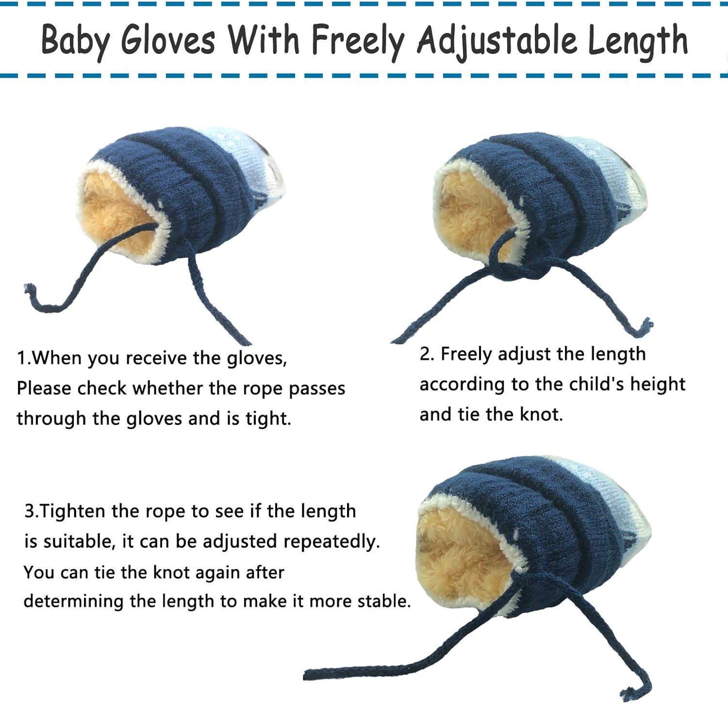 Toddler Kids Warm Knitted Mittens Cute Cartoon Gloves Winter Full Fnger Mittens with String Hang Neck for 1-4 Years Kids - Image 3