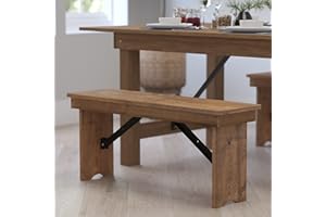 Merrick Lane Tinsley 40" x 12" Antique Rustic Solid Pine Folding Farmhouse Style Bench