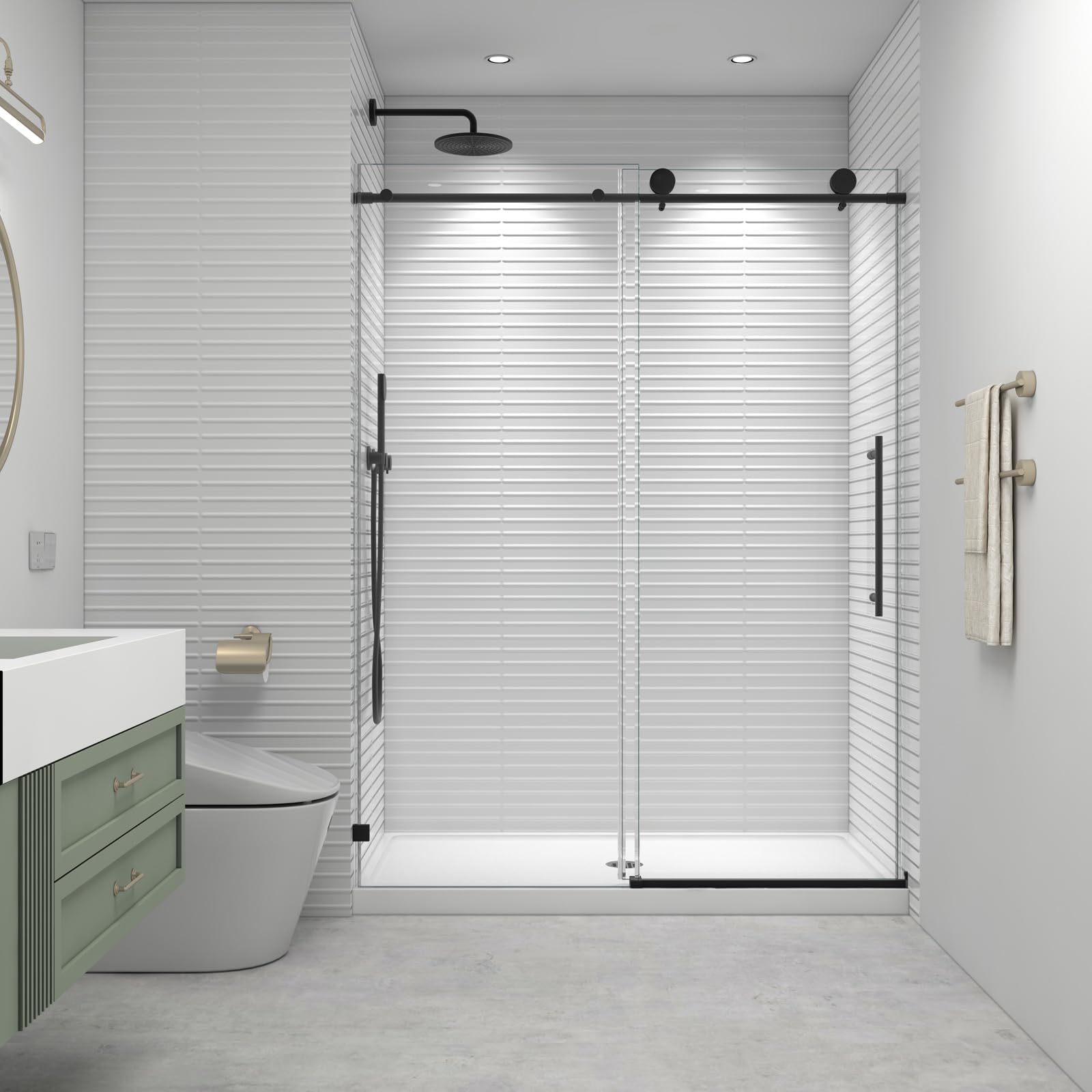 Photo 1 of EPXMKX 56"- 60" W x 76" H Soft Closing Sliding Frameless Black Shower Doors,Water Repellent Shower Door,5/16" (8mm) Transparent Tempered Glass (Matte Black 60" Wx76 H)