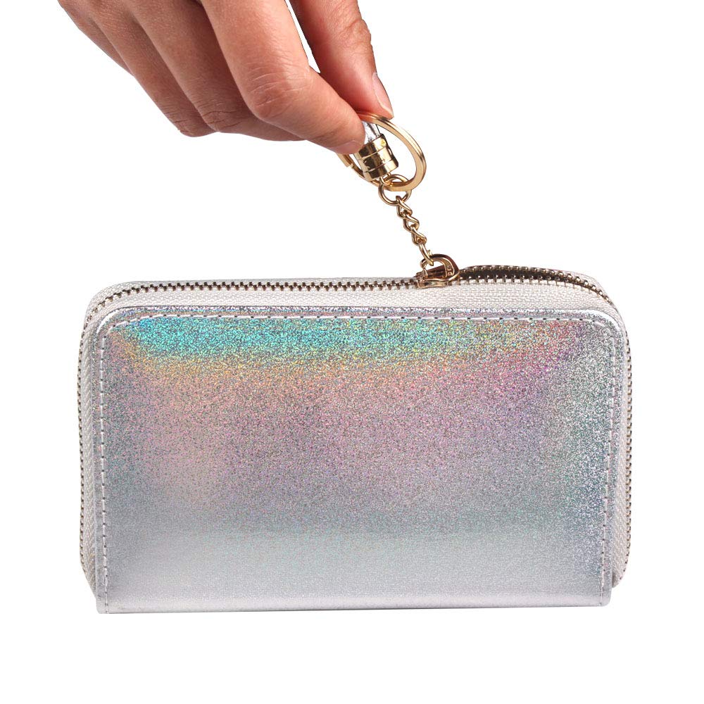 FingerAngel 24 Slots Nail Stamping Plate Holder Case Round Square Rectangular Nail Art Stamp Plate Organizer Purple Color Stamping Ablum (Laser Rainbow Silver)