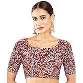 Chandrakala Cotton Printed Blouses for Women Sarees, Elbow Sleeves Ajrakh Print Crop top Choli (B223-P)