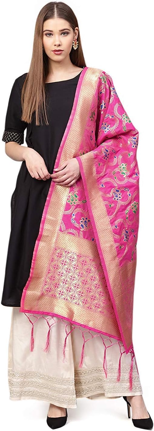 TMS Indian Bridal Wedding Pakistani Banarasi Women Woven Cotton Silk Veil Dupatta Stole Chunni Shawl Scarf