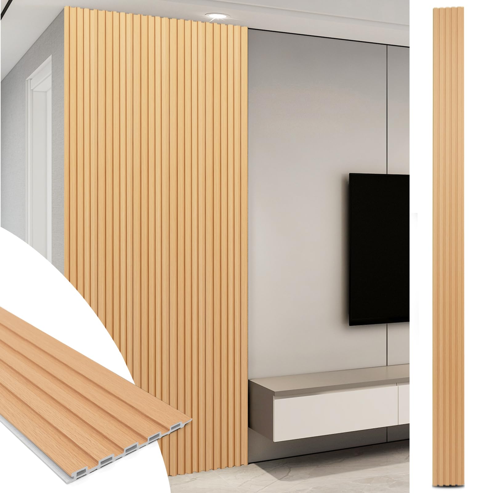 Photo 1 of Art3d WPC Slat Wall Panels, 8-Pack 108 x 6 Inch 3D Wall Accents for Interior Wall Decor, Living Room, Bedroom, Boxwood