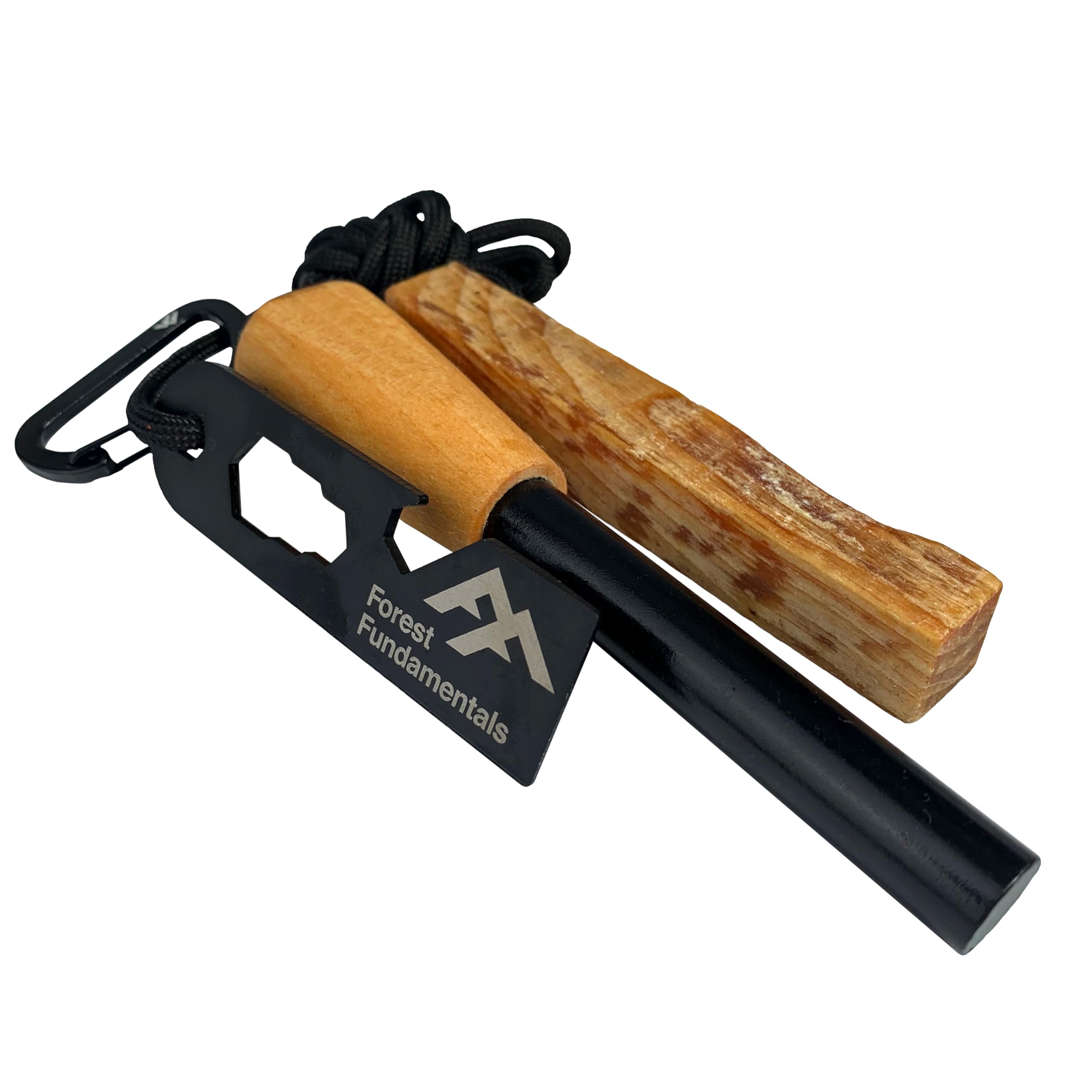 Forest Fundamentals™ Artisan Fire Starter™ | Ferro Rod Fire Steel & Striker | Handmade Wood-turned handle, Fatwood, 550 'Survival Cord' Lanyard | Traditional Bushcraft | Up to 20,000 Strikes!