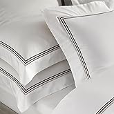Ranznaz White Pillow Shams Standard Size Set of 2, 100% Cotton Luxury Hotel 3-Lines Embroidered Pillowcases, 400TC Sateen Weave Decorative Pillow Cases with Envelope Closure for Bedding, 20x26 Inches