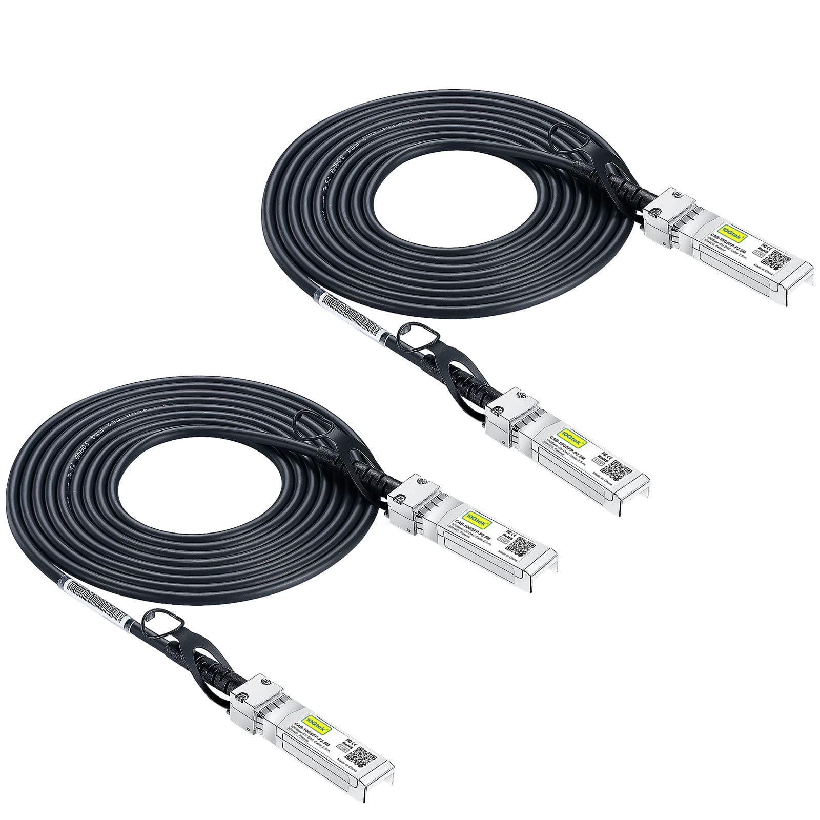 10Gtek [2 Pack SFP+ DAC Twinax Cable 3m(9.8ft), 10G Direct Attach Copper Patch Passive Cable for Cisco SFP-H10GB-CU3M, Ubiquiti UniFi, TP-Link, Netgear, D-Link, Zyxel, Mikrotik and More