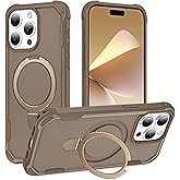 HIGLYCASE Compatible with iPhone 15 Pro Case with Invisible Magnetic Ring Stand [Compatible with Magnetic] [Military Drop Protection] Shockproof Slim Hard Back Soft Edge Case 6.1 Inch, Khaki