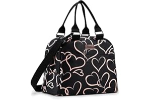 PBRO Insulated Lunch Bag for Women,Reusable Lunch Tote with Adjustable Shoulder Belt,Cute Love Heart Portable Lunch Box Cooler Bag,Perfect for Adult Girls Travel Picnic,Office,Working -Rose Gold