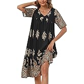 Womens House Dress Short Sleeve Floral Print Nightgown with Pockets Mumu Dresses