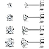 MJust Titanium Earrings for Women Men 20G Flat Back Earrings 2-5MM Cubic Zirconia Hypoallergenic Earrings for Sensitive Ears