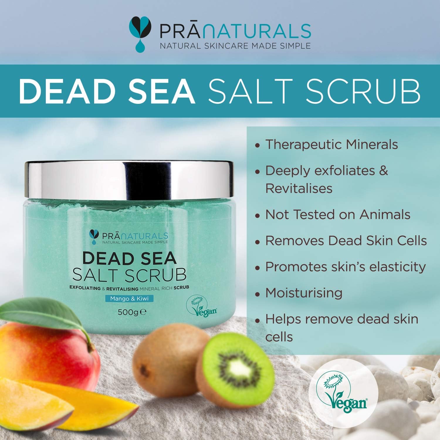 PraNaturals Revitalising Dead Sea Body Scrub 500g, 100 Organic