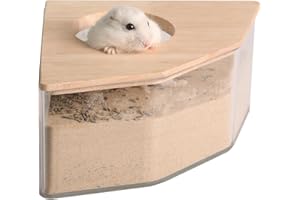 MPMLMF Hamster Sand Bath Box Large, Transparent Acrylic Small Animal's Sand Bath Container&Hamster Accessories with Natural Wood Cover for Hamsters Mice Lemming Gerbils... (Triangle)