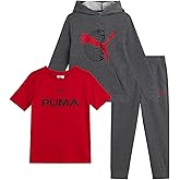 PUMA Toddler Boys Pants Set - 3 Piece Active T-Shirt, Fleece Hoodie Sweatshirt, and Jogger Pants Set for Little Boys (2T-7)