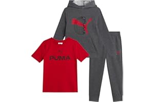 PUMA Toddler Boys Pants Set - 3 Piece Active T-Shirt, Fleece Hoodie Sweatshirt, and Jogger Pants Set for Little Boys (2T-7)