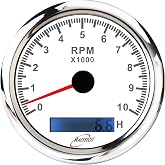 RACETECH 85mm 10000 RPM Electrical Tachometer - White Dial | 3-3/8", Hour Meter, 7 Color LED, Stainless Steel Rim, Waterproof, 12/24V, Tacho Filter Required