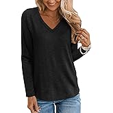 Syellowafter Women V Neck Long Sleeve Shirts Casual Fall Tops Lightweight Loose Fit Tunic Blouses