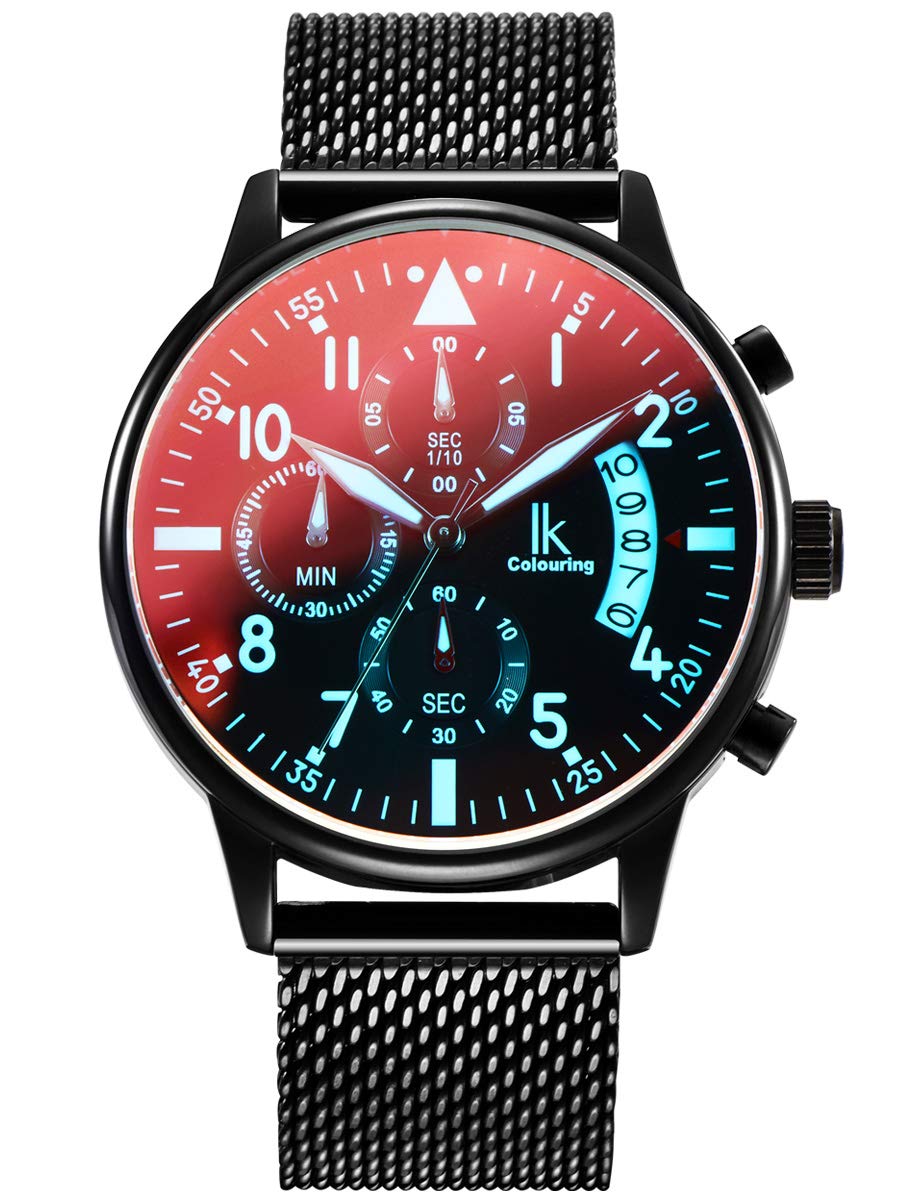 Alienwork Watch Men Women Black Metal Mesh Strap Calendar Date