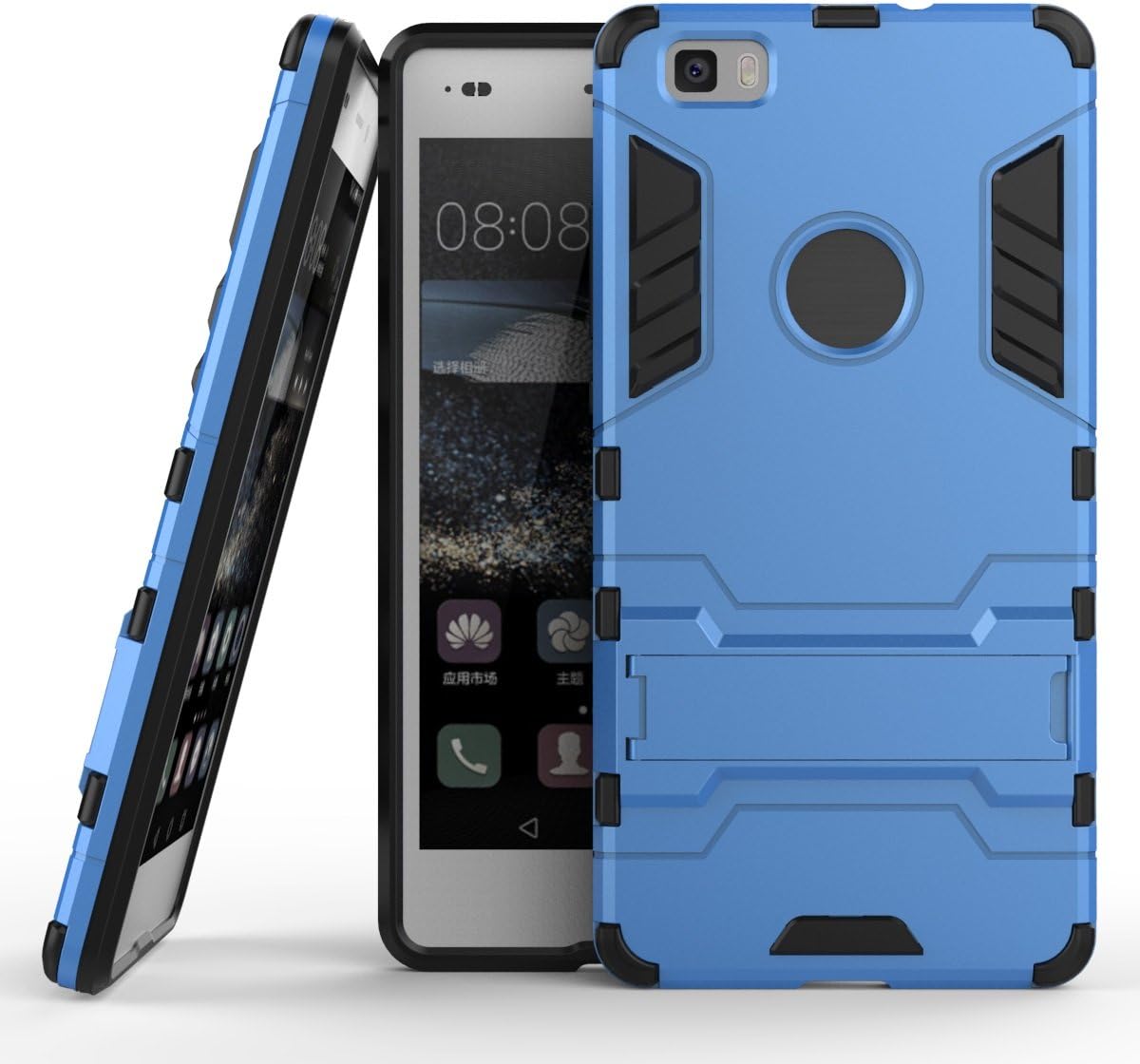 USPANDI Mobile Phone Case Cover, 2 in 1 Hybrid Dual Layer with Stand Armor Defender Shockproof Protective Hard Case for Huawei P8 Lite (Color : Blue)