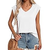 YEXIPO Womens Tops Cap Sleeve T Shirts 2025 Summer Casual Loose Fit V Neck Shirts Cute Trendy Beach Vacation Clothes