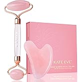 Kate Eve Rose Quartz Roller & Gua Sha Set – 100% Natural Crystal Facial Massage Tools for All Skin Types | Self-Care Facial Massage Ritual | Anti-Aging, Reduces Puffiness & Firms Skin