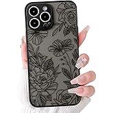 NITITOP Compatible with iPhone 13 Pro Max Case Cute Aesthetic Floral Flower Vintage Rose Pattern Matte Clear Women Girl Full Camera Lens Slim Hard PC Shockproof Pritective Cover - Black