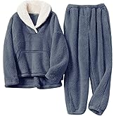 Rousytn Women's Fluffy Fuzzy Pajamas Set Winter Warm Loose Plush Fleece PJS Lounge Pullover Pants Sets Cozy Sleepwear